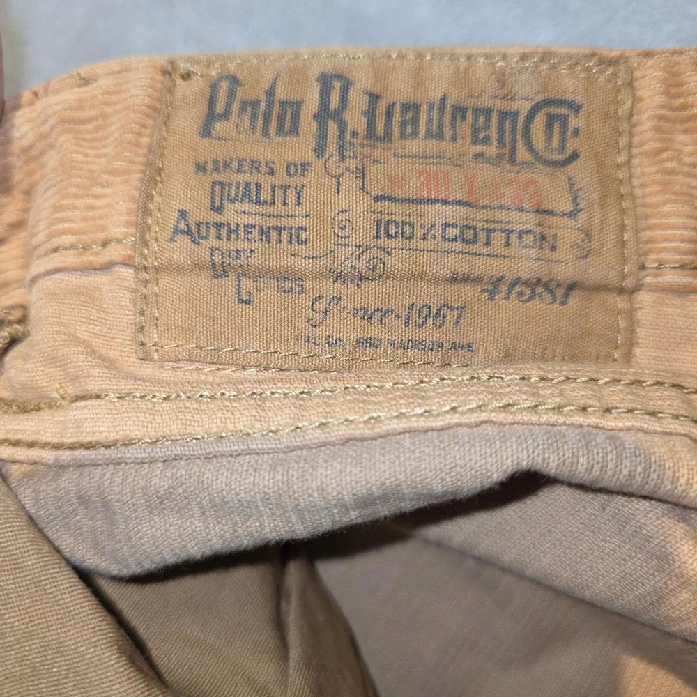 Polo Ralph Lauren Mens Corduroy Pants 38x32 Tan Beige Straight Fit Classic 5pock